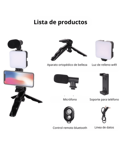 Kit para crear contenido 🔥Trípode + Luz Led + Micrófono⚡️